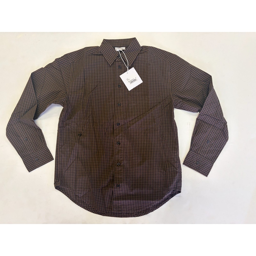 Pistola Mila Button Down Shirt Womens XS Brown Black Gingham Check Cotton NWT